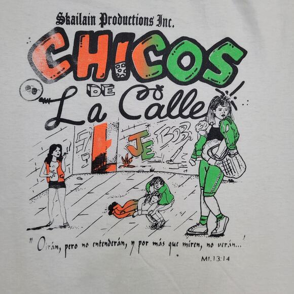 Vintage 90s Chicos De-La-Calle Shirt Large 21x26 White Musical - Picture 4 of 13